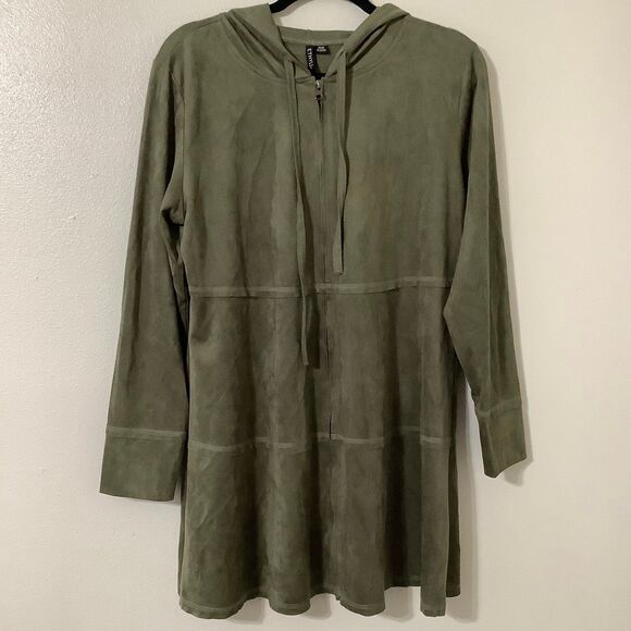 Ethyl Green Faux Suede Fairy Grunge Goblincore Oversided Tiered Hoodie Jacket L - Picture 1 of 10